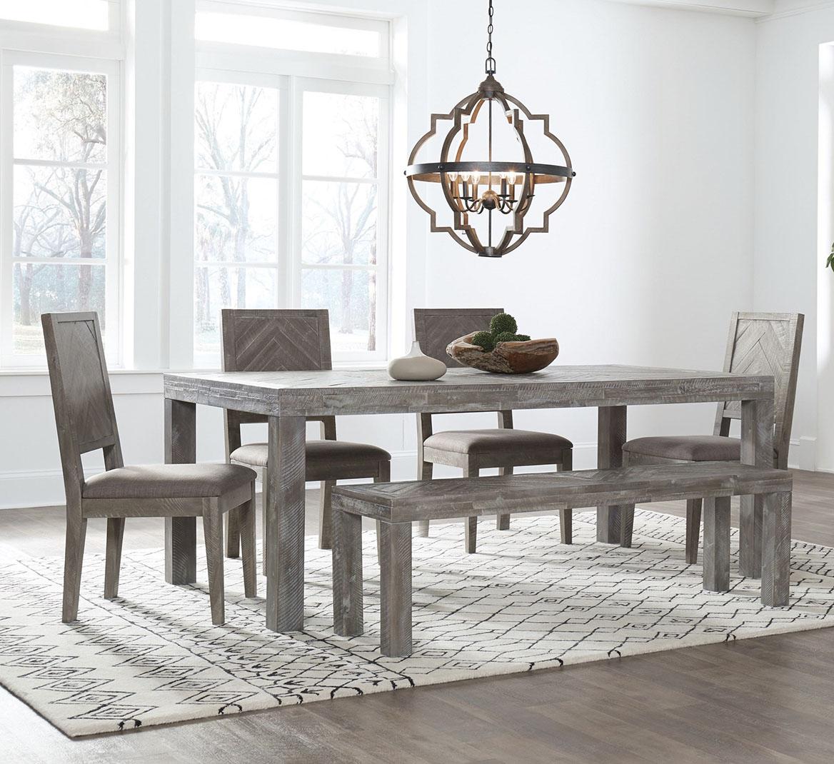 Contemporary, Rustic Dining Table Set HERRINGBONE 5QS360-6PC in Latte, Linen Fabric