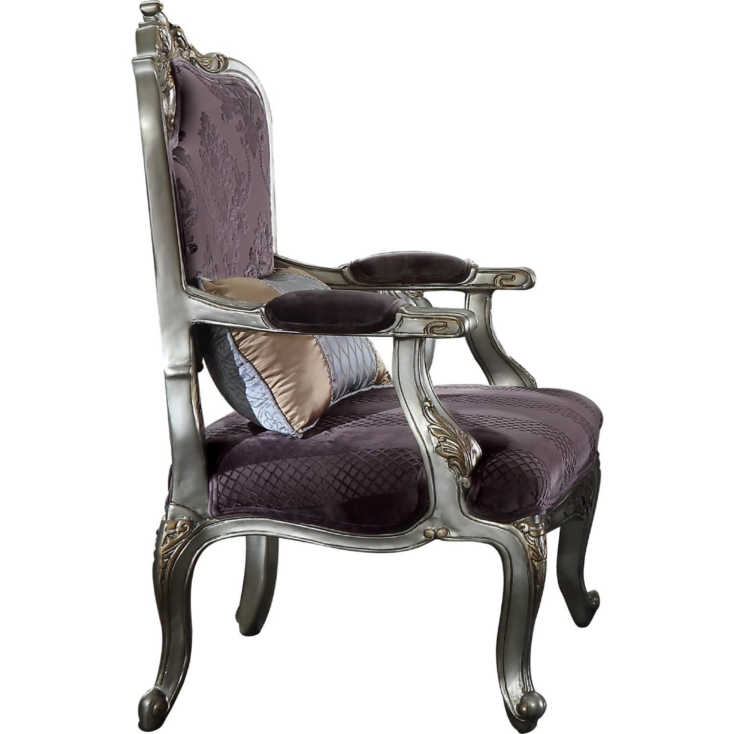 

        
Acme Furniture Picardy II 53466 Accent Chair Set Platinum/Antique/Violet Velvet 0840412171895
