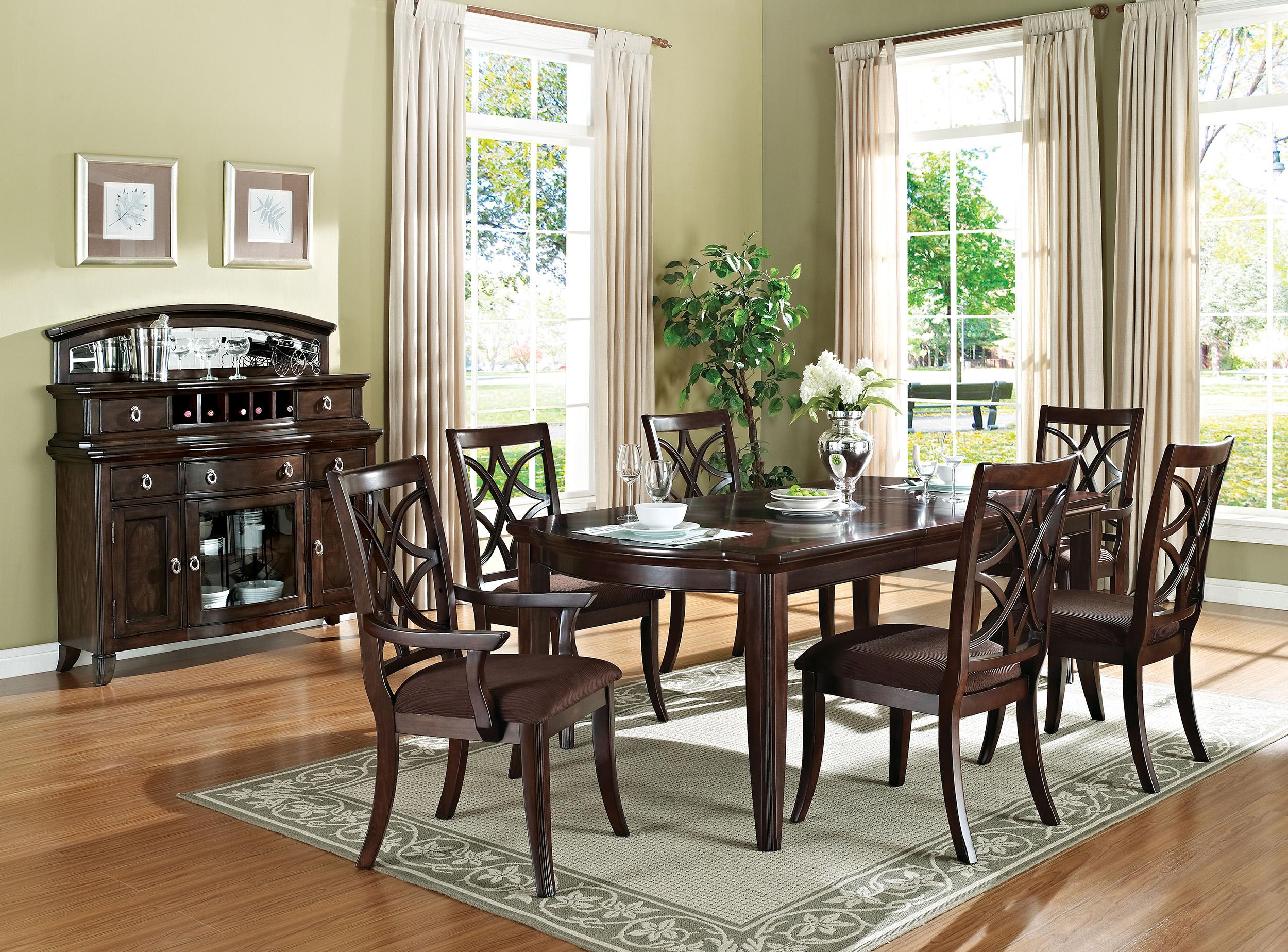 Classic, Traditional Dining Table Set Keenan Keenan-60255-Set-8 in Dark Walnut Fabric