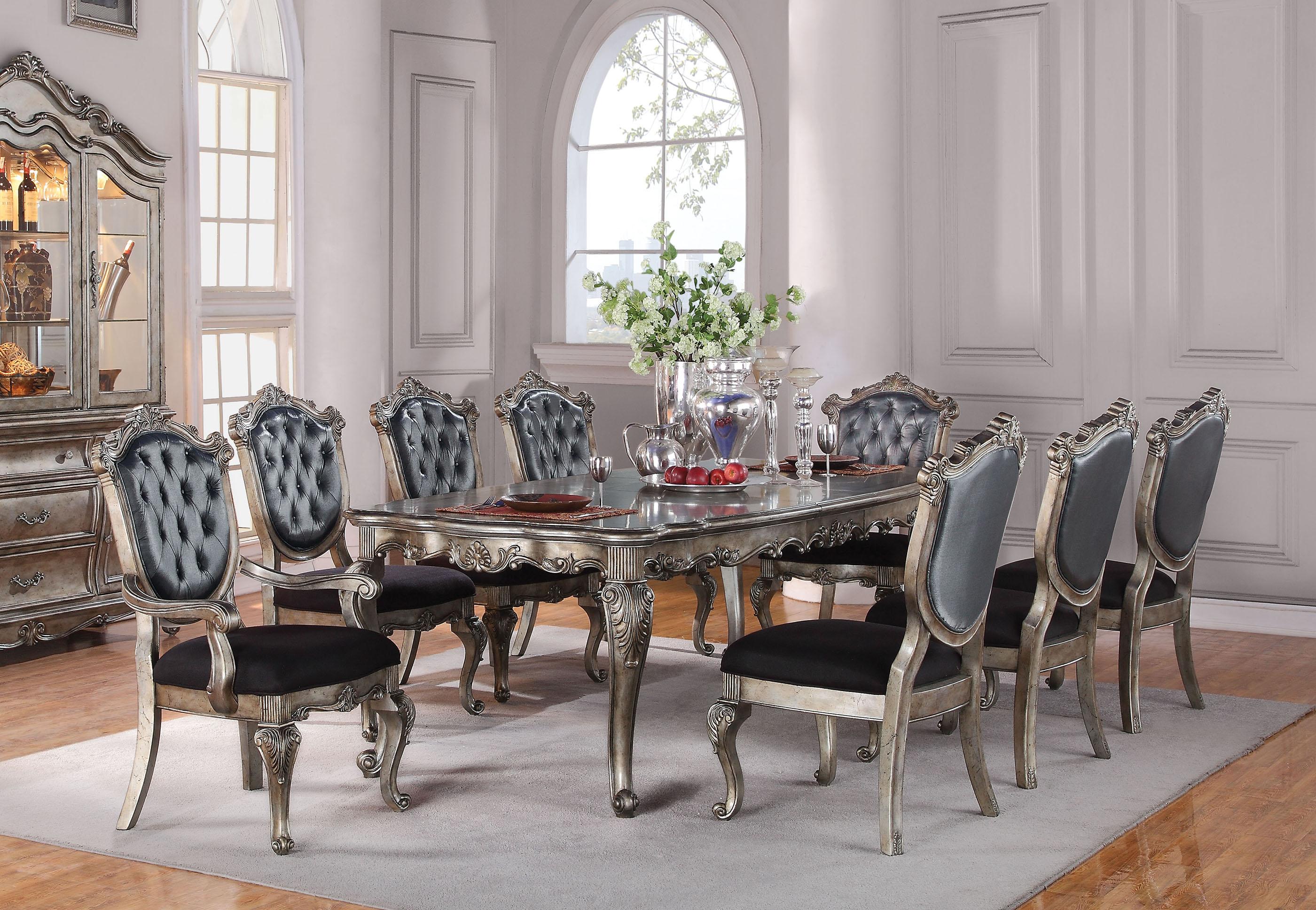 Classic, Traditional Dining Table Set Chantelle Chantelle  60540-Set-7 in Antique Silver, Platinum 