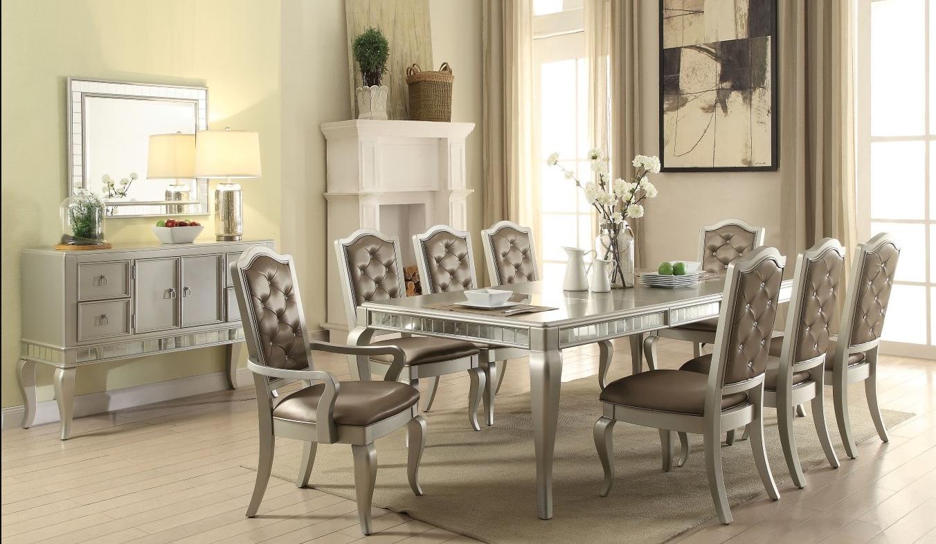Contemporary, Traditional Dining Table Set Francesca 62080 Francesca-62080-Set-11 in Champagne PU