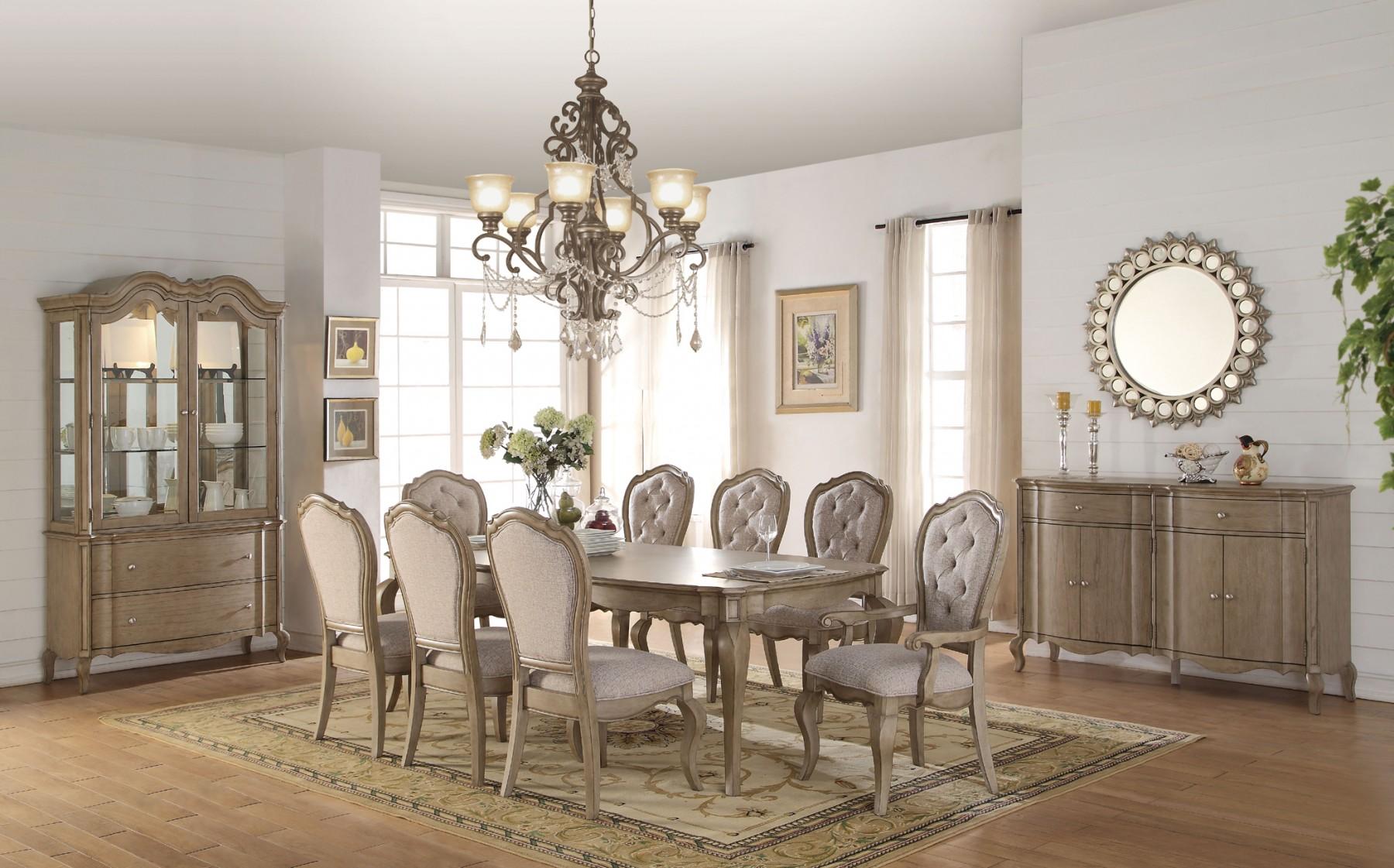 Classic, Traditional Dining Table Set Chelmsford 66050 66050 Chelmsford-Set-10 in Taupe Fabric
