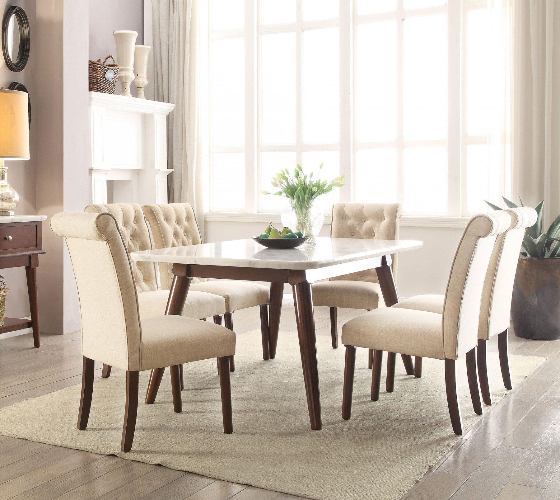 

    
White Marble Top Walnut Dining Table Set 7Pcs Acme Furniture 72820 Gasha
