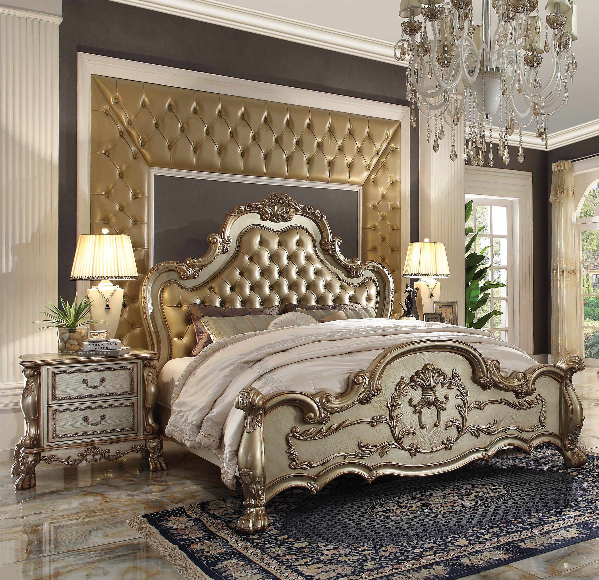 

    
Tufted Gold Patina Queen Bedroom Set 4Pcs Dresden 23160Q Acme Victorian Classic
