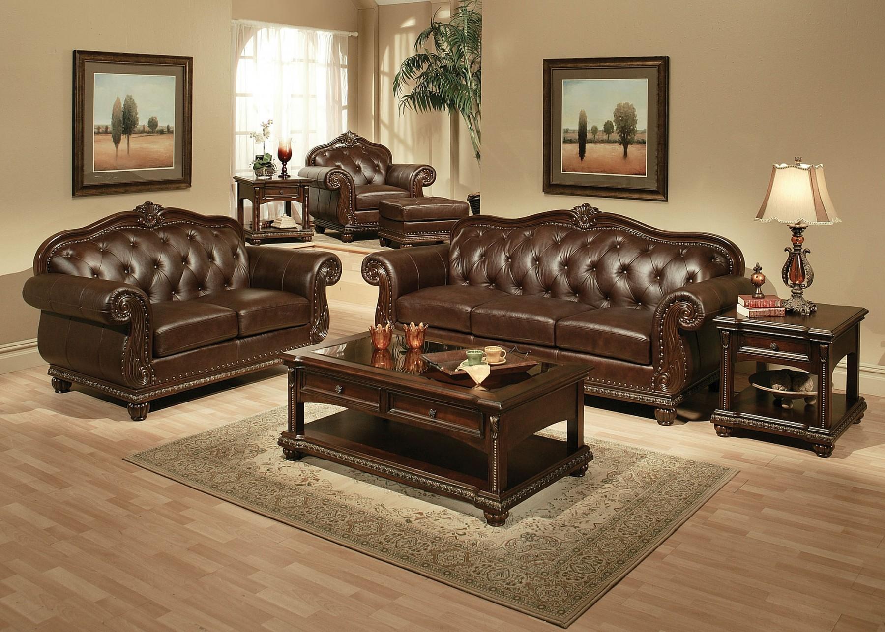 Classic, Traditional Sofa Loveseat and Chair Set Anondale 15030 Set 15030 Anondale-Set-3 in Cherry, Espresso Top grain leather