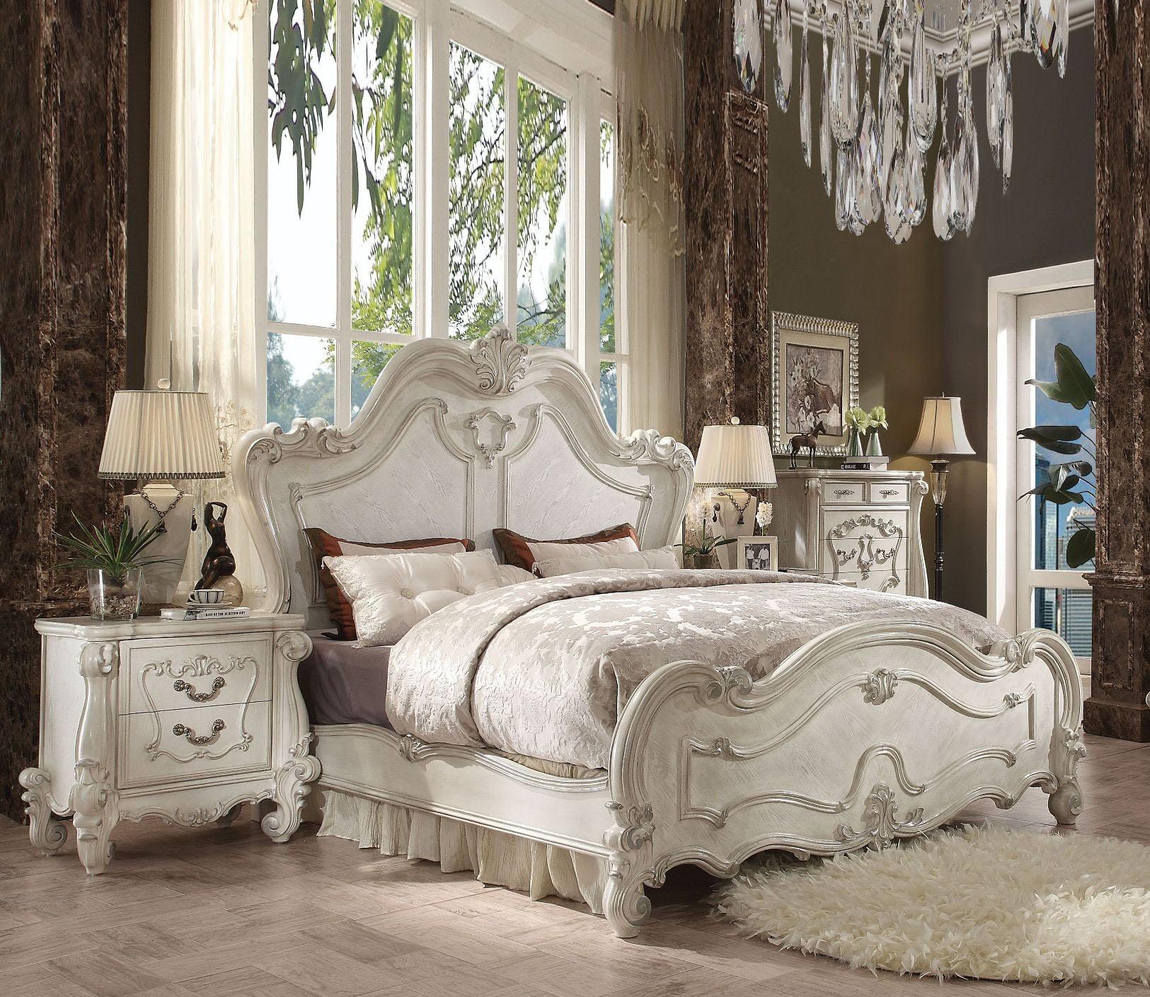 Classic, Traditional Panel Bedroom Set Versailles-21757EK Versailles-21757EK-Set-3 in Bone, White 
