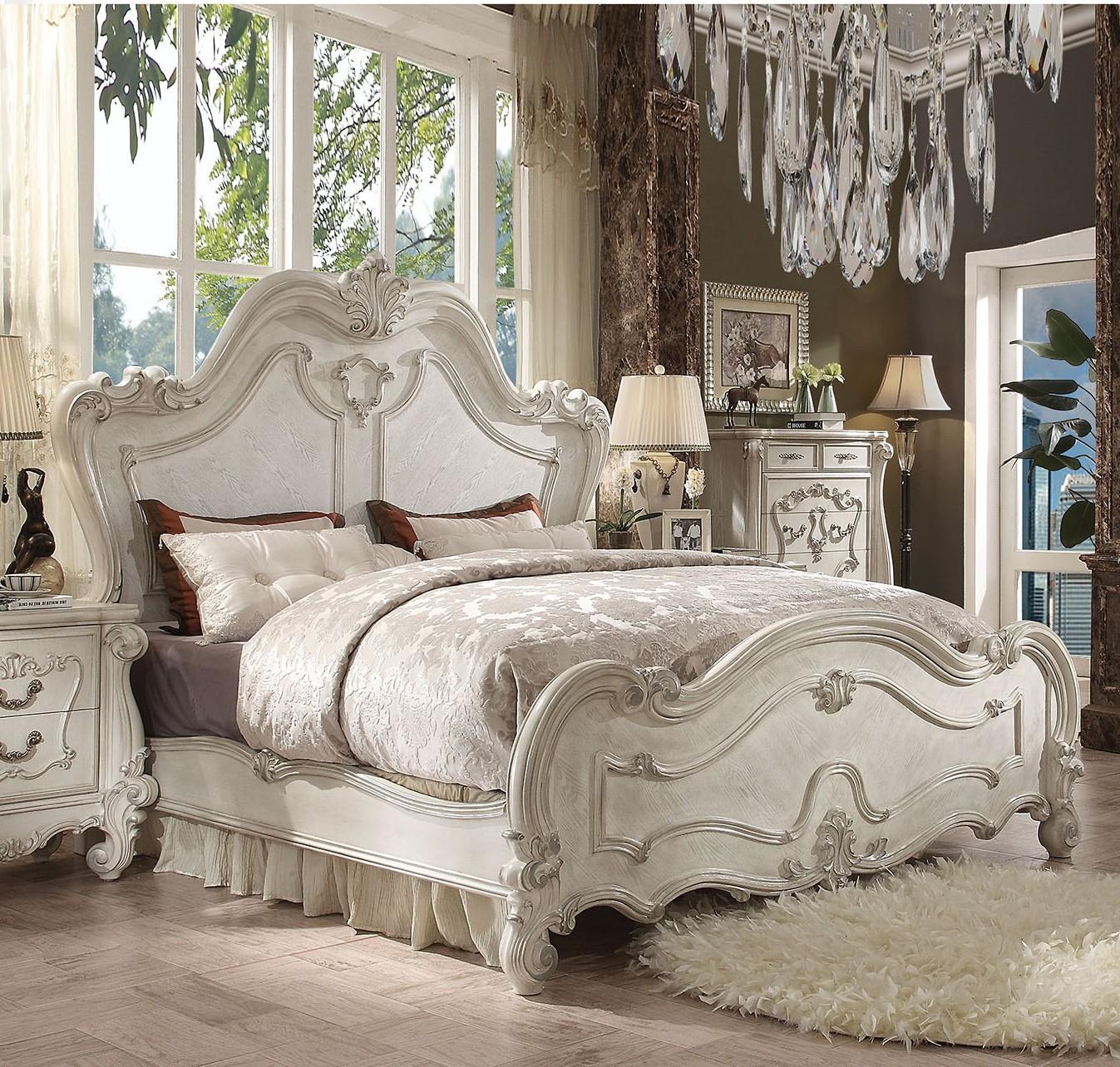 Classic, Traditional Panel Bed Versailles-21760Q Versailles-21760Q in Bone, White 