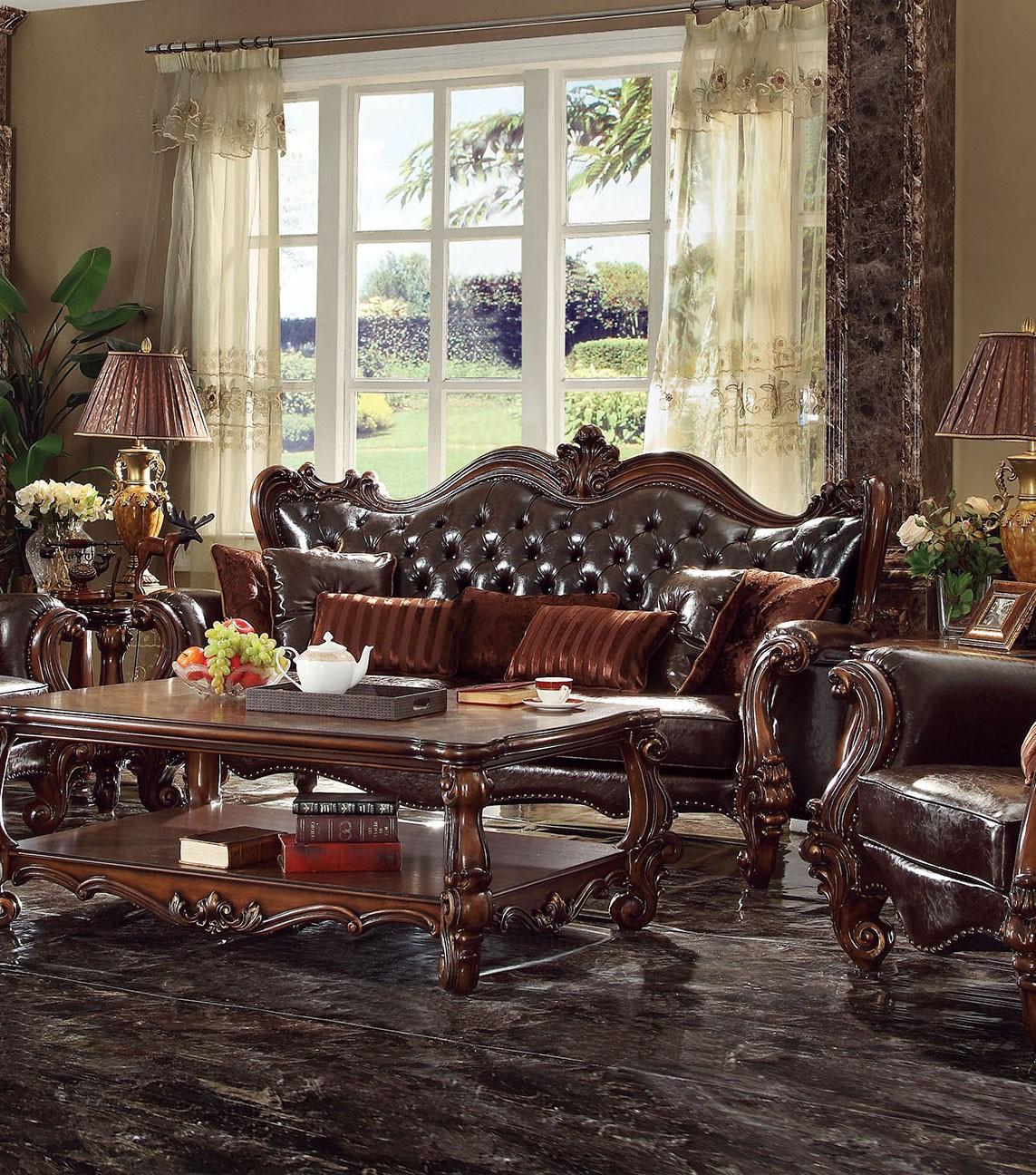 

        
Acme Furniture Versailles 52120 Sofa Loveseat and Chair Set Dark Brown/Brown Leather 00840412148712
