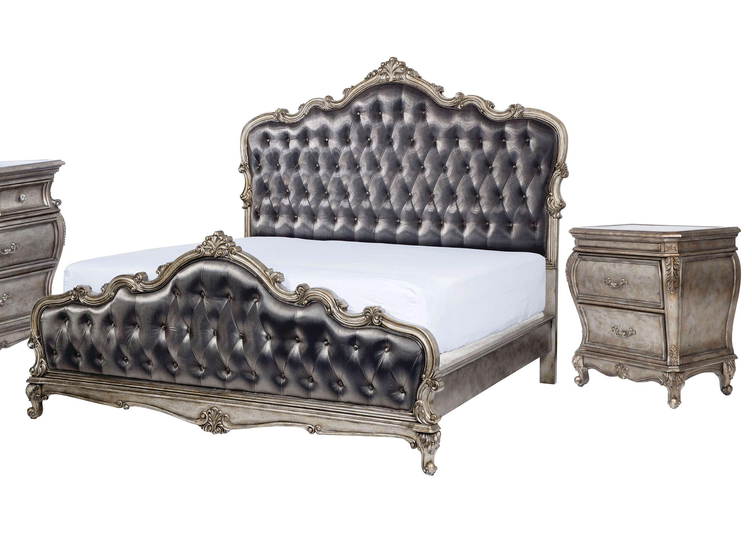 

        
Acme Furniture Chantelle-20537EK Panel Bedroom Set Silver/Platinum/Grey Polyurethane 0840412896651
