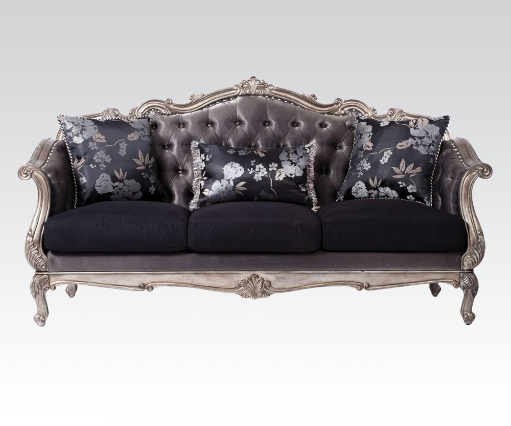 

    
Silver Gray Silk-Like Fabric & Antique Platinum Sofa Set 5Pcs Traditional Acme 51540 Chantelle
