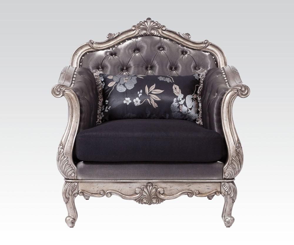 

        
Acme Furniture Chantelle 51540 Sofa Loveseat and Chair Set Gray/Antique/Platinum Faux Silk 00840412515408
