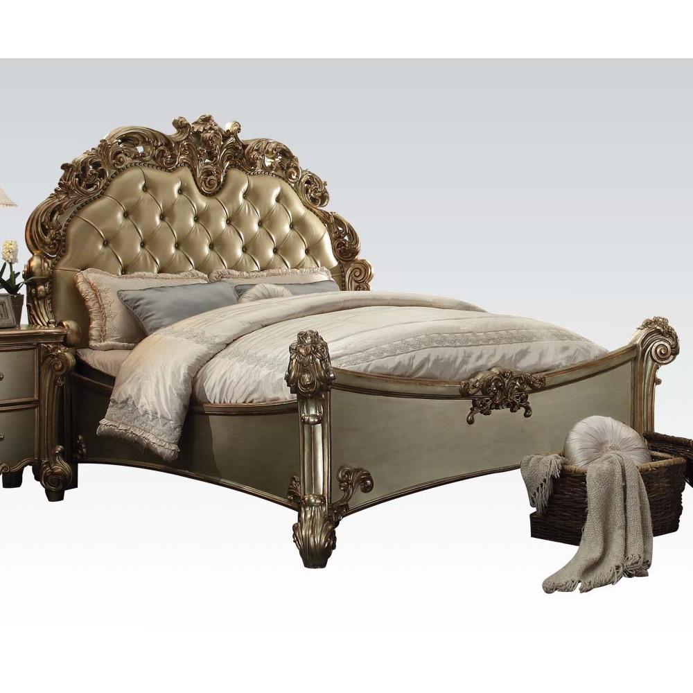 

    
Bone Gold Patina Queen Bed Vendome 23000Q Acme Victorian Classic

