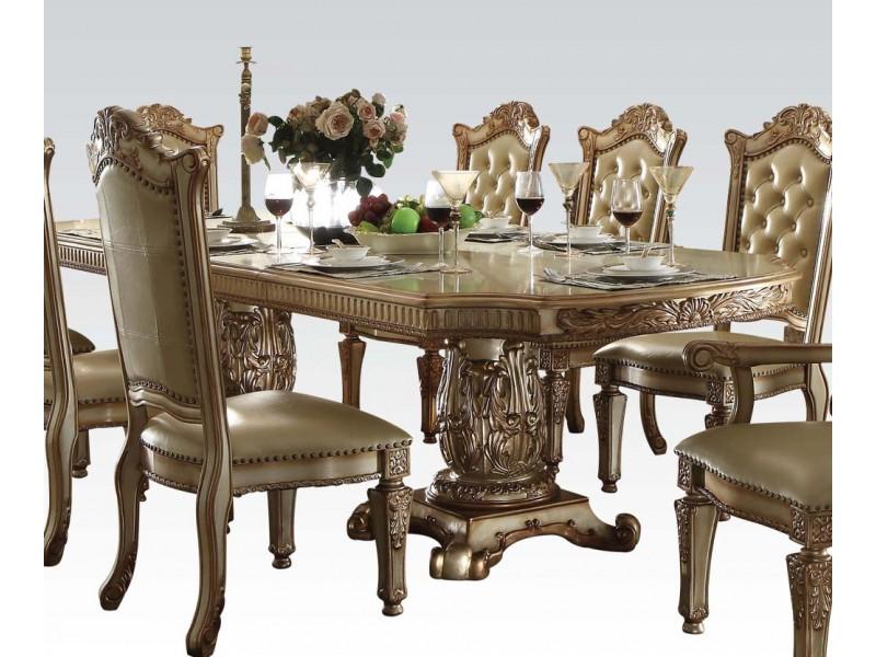 

    
Gold Patina & Bone Double Pedestal Dining Set 5Pcs Acme Furniture 63000 Vendome
