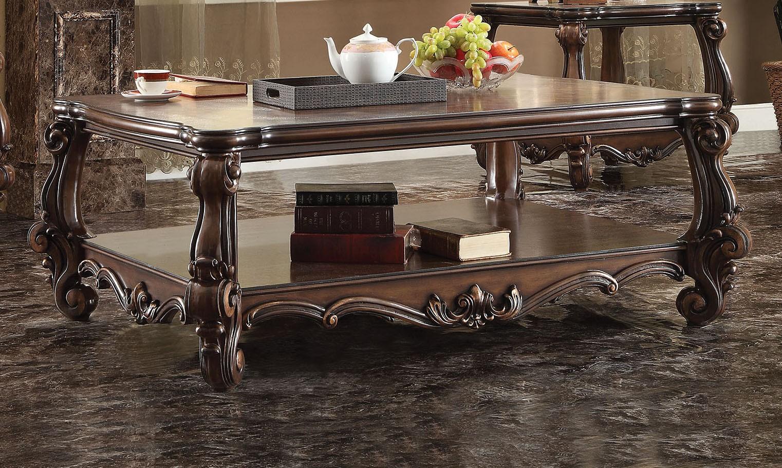 

        
Acme Furniture 52120 Versailles Sofa Loveseat Coffee Table End table Dark Brown/Brown Leather 00840412148712
