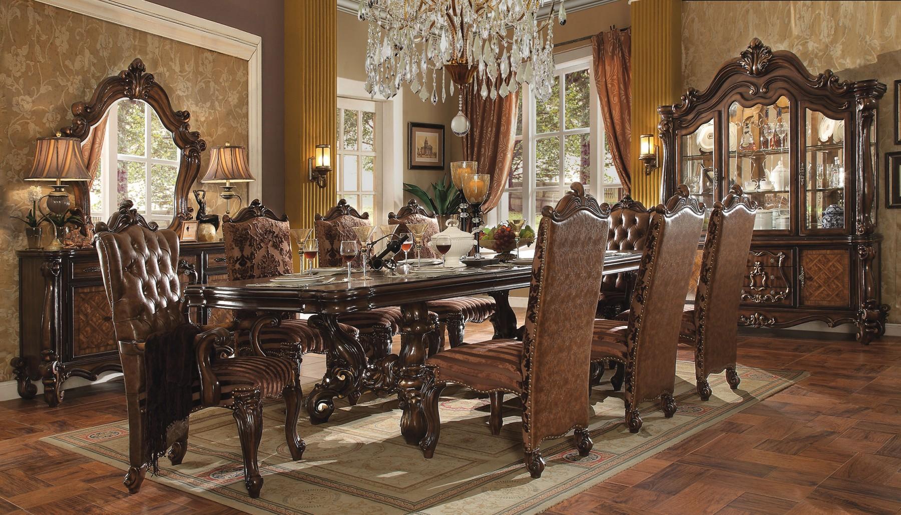 Classic, Traditional Dining Table Set 61100 Versailles Set 61100-Versailles-Set-9 in Cherry Polyurethane