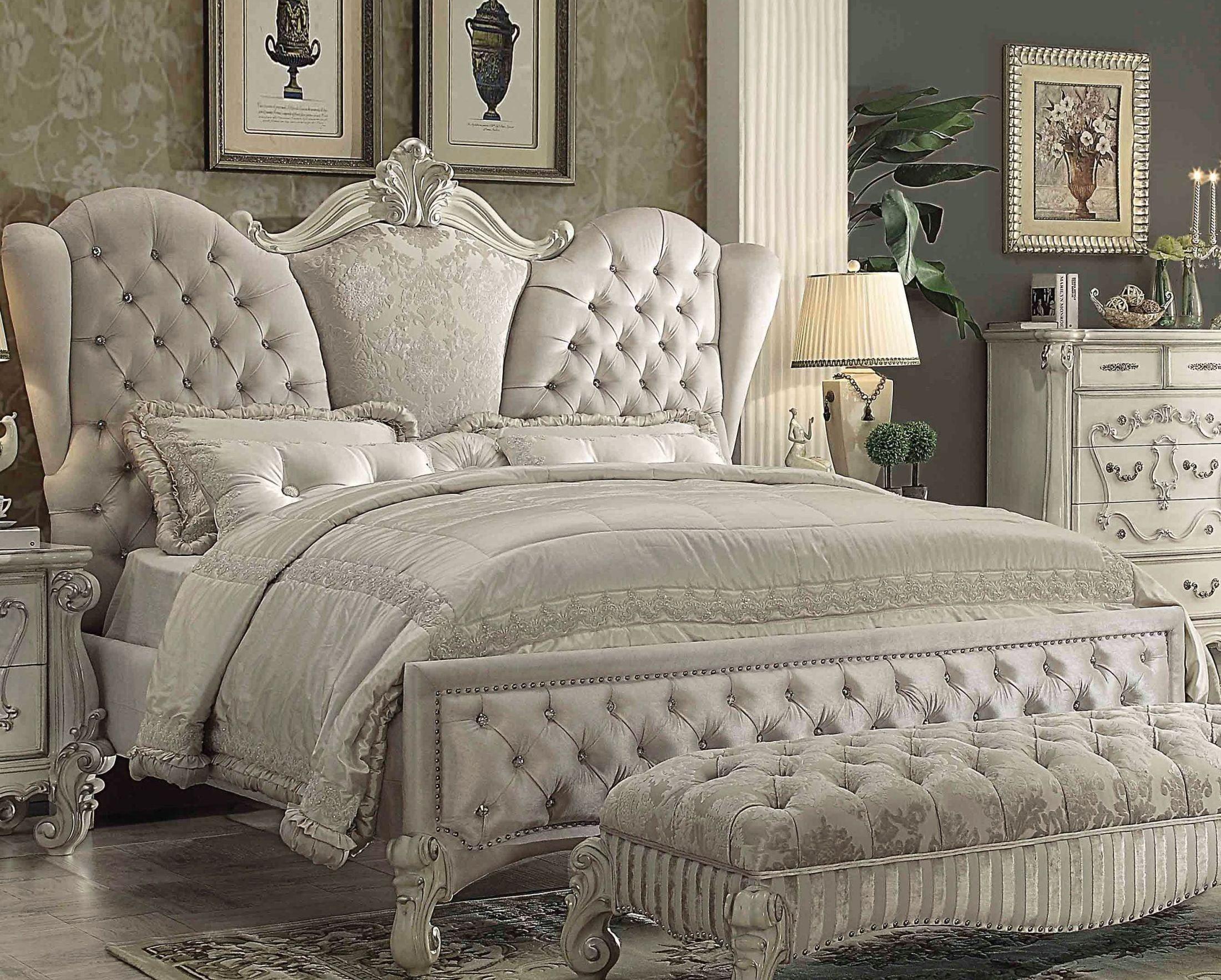 Classic, Traditional Panel Bed Versailles-21127EK Versailles-21127EK in Bone, White, Ivory Velvet
