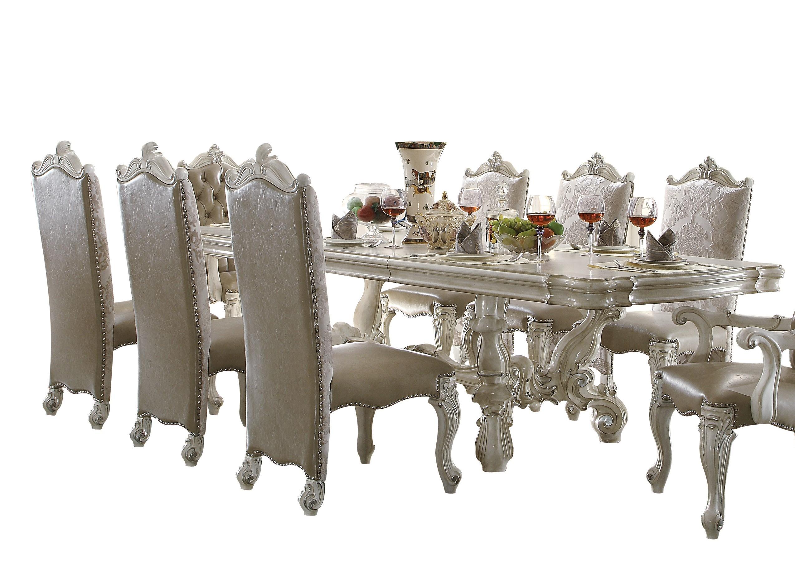 Classic, Traditional Dining Table Set Versailles 61130 / 61132 61130-DT-7PC in Bone, White Polyurethane