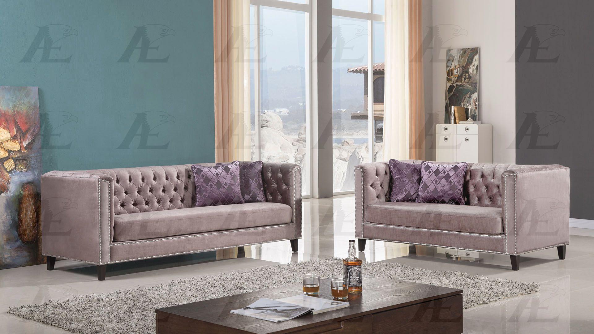 Modern Sofa Set AE-2373 AE-2373-SET-2-DUSTY-BROWN in Brown Polyester