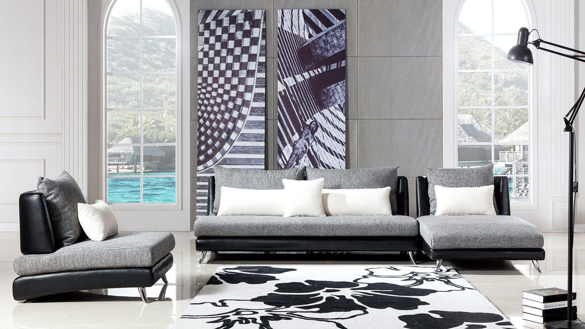 

    
Grey Fabric & Leather Sectional Sofa Set 3Pcs AE-F60 American Eagle Modern
