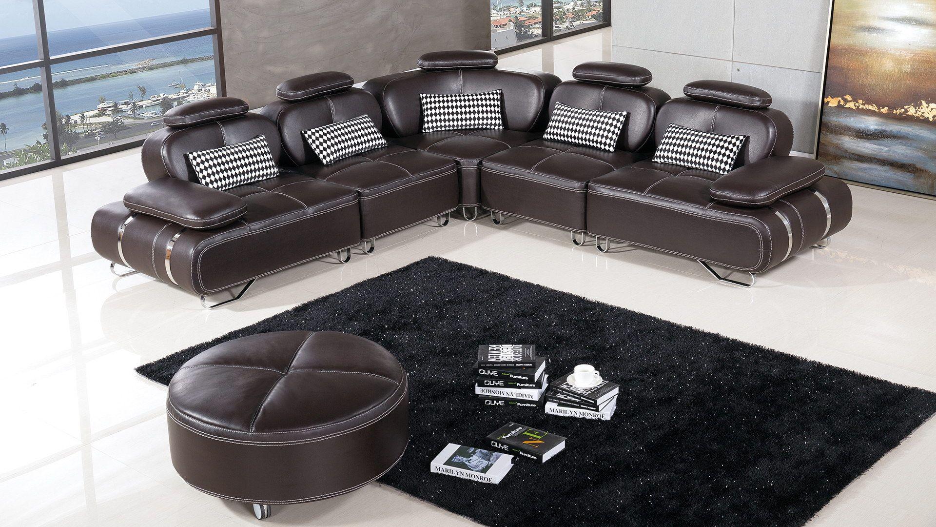 Contemporary, Modern Sectional Sofa Set AE-L607M-DC AE-L607M-DC in Dark Chocolate Bonded Leather