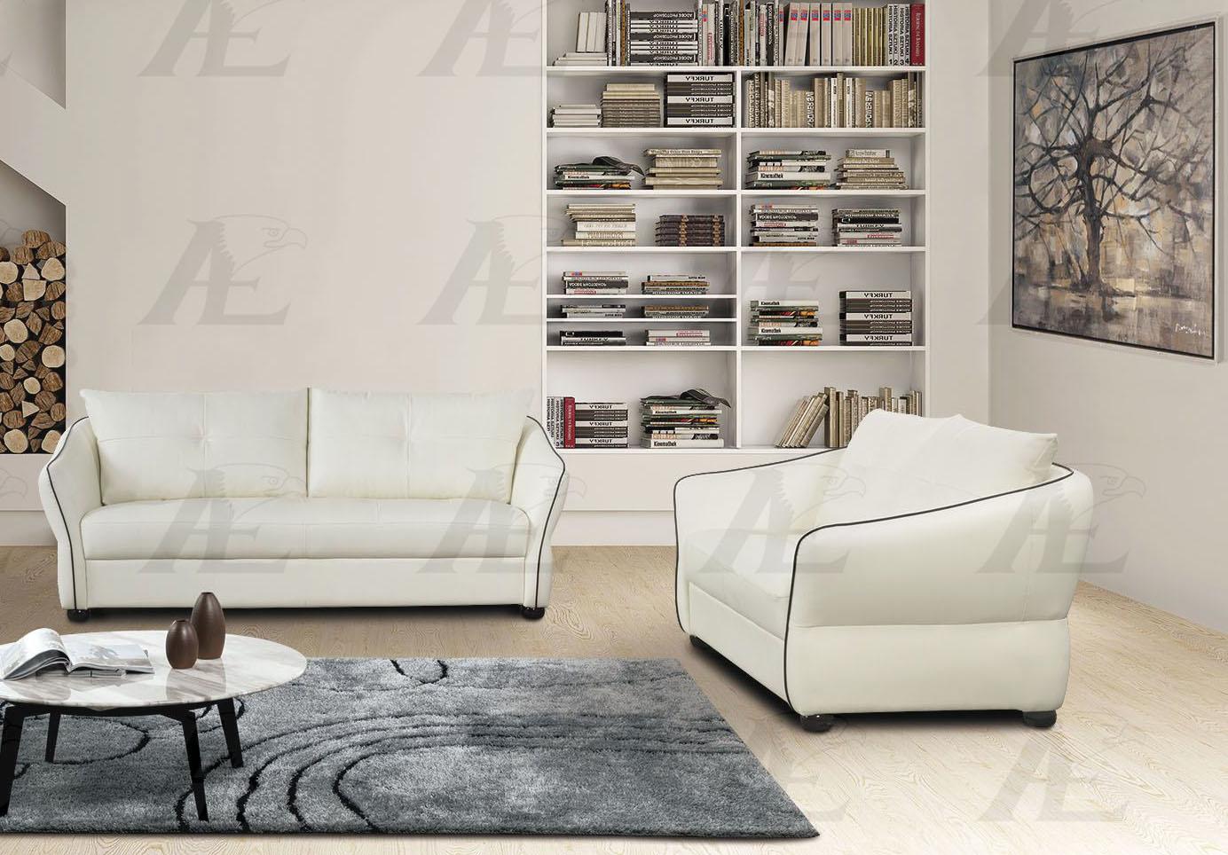 Modern Sofa and Loveseat Set AE348-IV AE348-IV-Set-2 in Ivory Bonded Leather