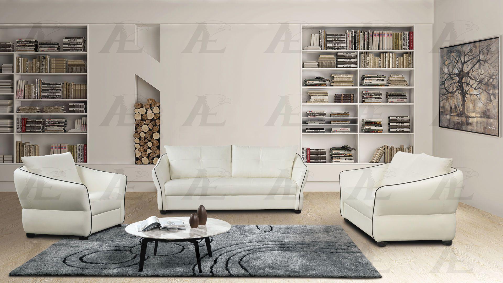 Modern Sofa Loveseat and Chair Set AE348-IV AE348-IV-Set-3 in Ivory Bonded Leather