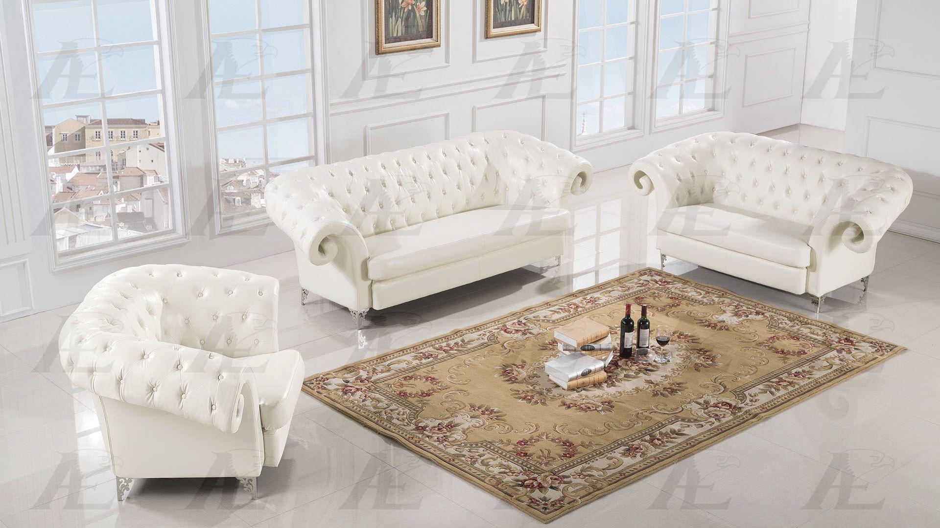 Modern Sofa Loveseat and Chair Set AE508-IV AE508-IV-Set-3 in Ivory Bonded Leather