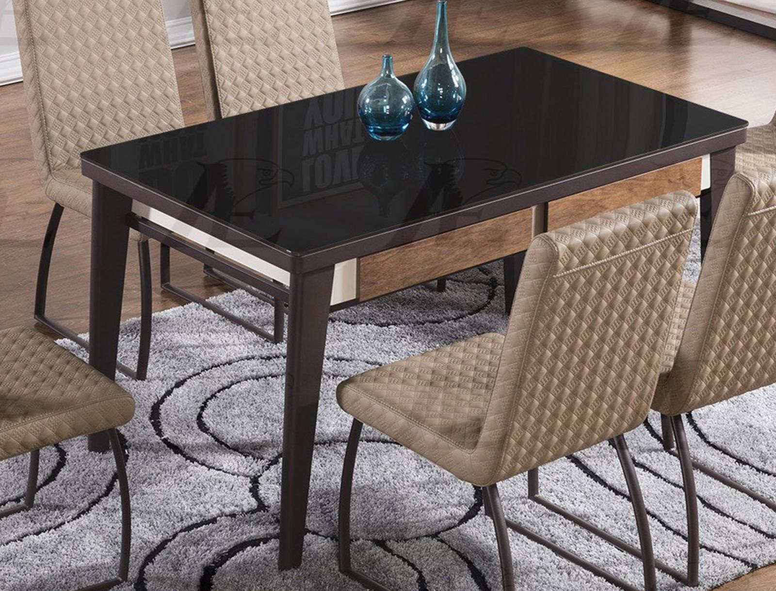 

    
American Eagle Furniture DT-D326 Black Glass Top Dining Set w/ PU Camel Chairs 5Pcs
