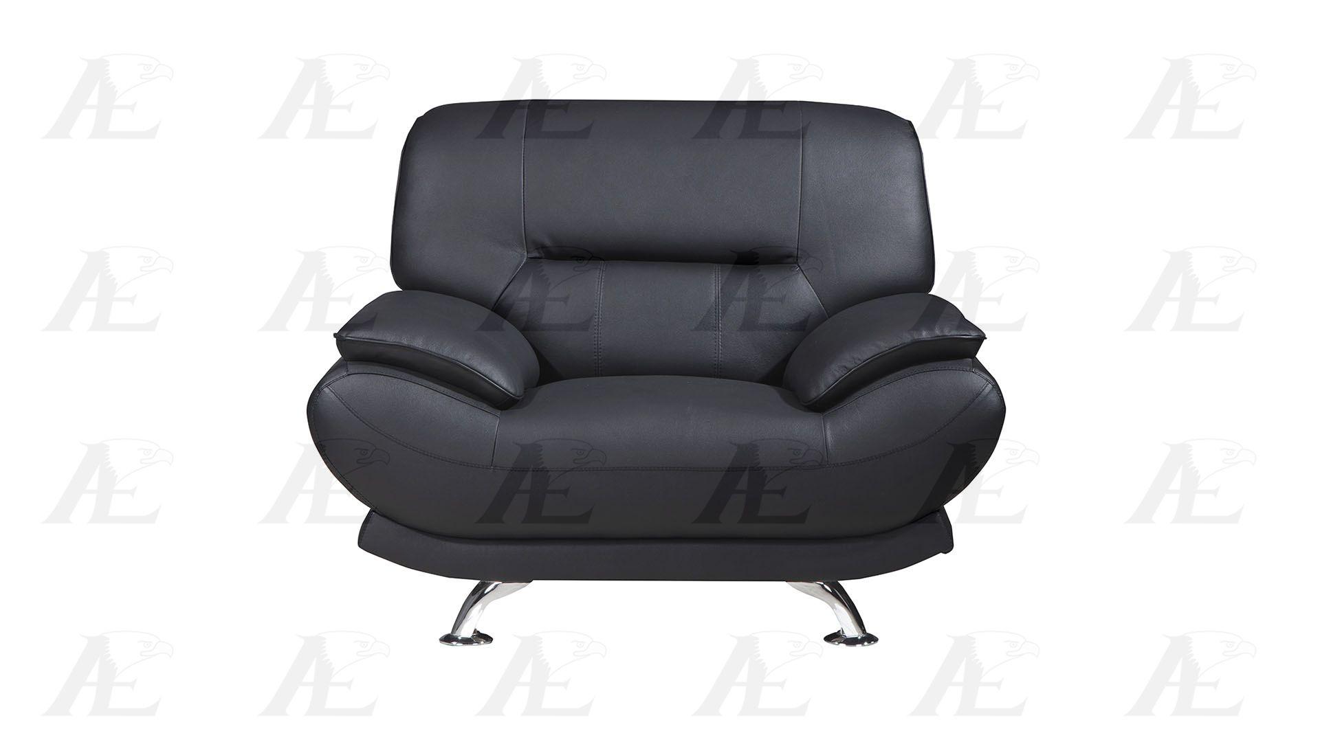 

    
 Shop  Black Genuine Leather Sofa Set 3Pcs EK-9118-BK-SF American Eagle Modern
