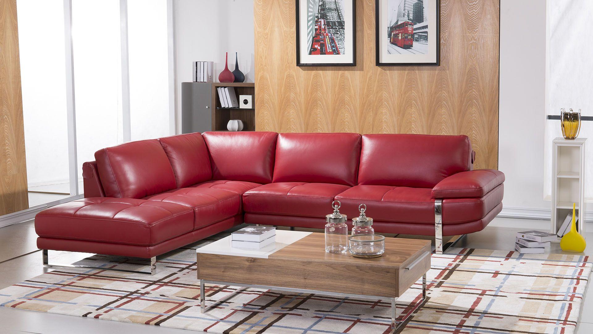 Modern Sectional Sofa EK-L025-RED EK-L025L-RED in Red Italian Leather