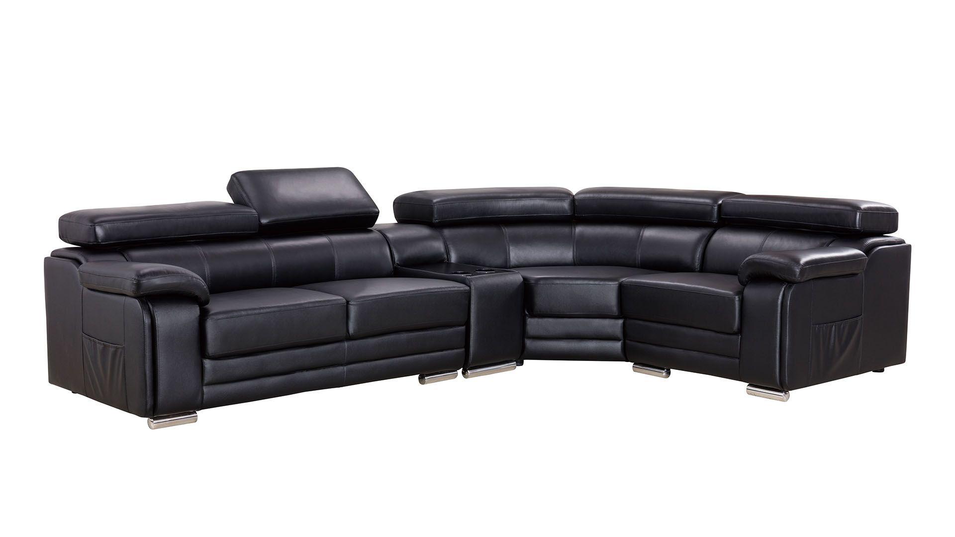 Contemporary, Modern Sectional Sofa EK-L516-BK EK-L516L-BK in Black Genuine Leather
