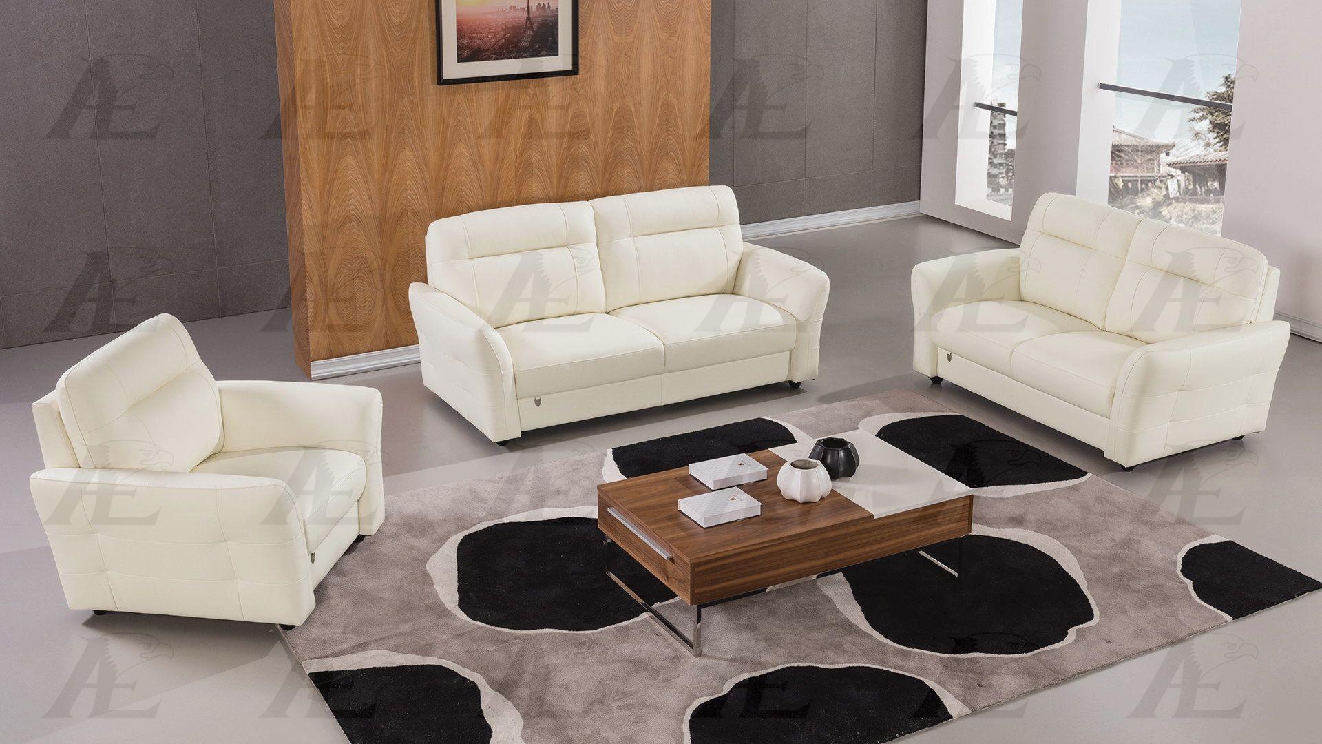 Contemporary, Modern Sofa Set EK090-W EK090-W-Set-3 in White Italian Leather