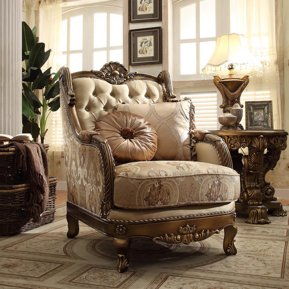 Traditional Arm Chairs HD-506 HD-C506 in Sand, Gold, Brown Fabric