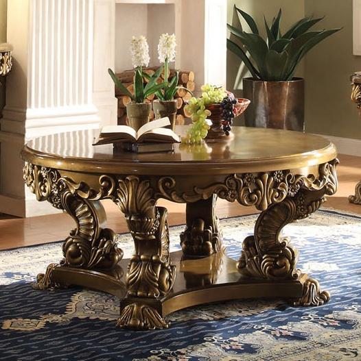 Traditional Coffee Table HD-C8008 HD-C8008 in Gold Finish, Brown 
