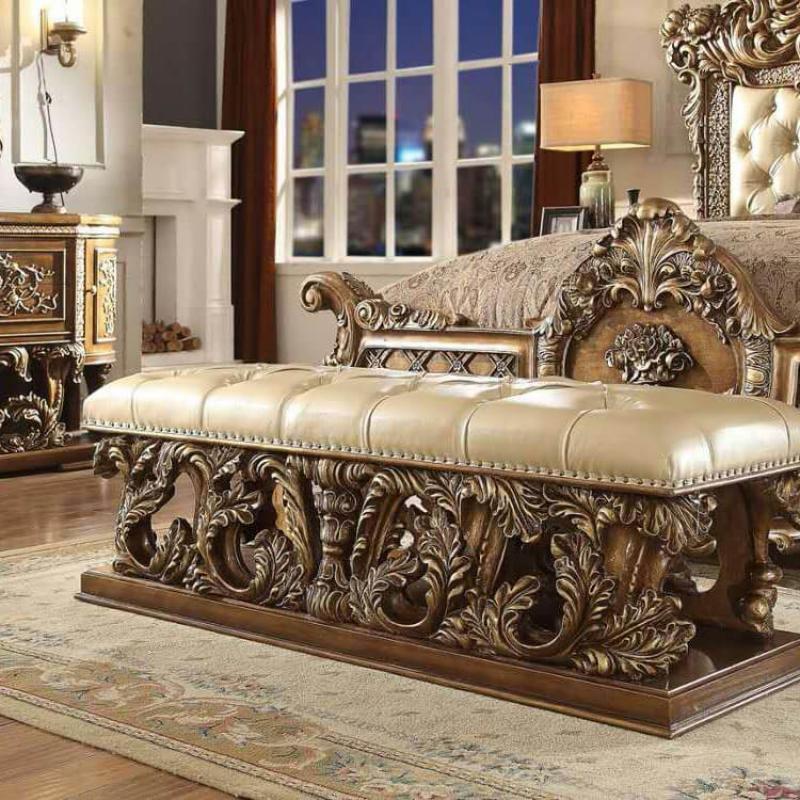 

    
 Order  Antique Gold & Brown King Bedroom Set 6Pcs Traditional Homey Design HD-8018
