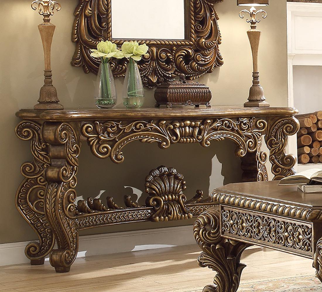 

    
Antique Gold & Perfect Brown Console Table & Mirror Traditional Homey Design HD-8011
