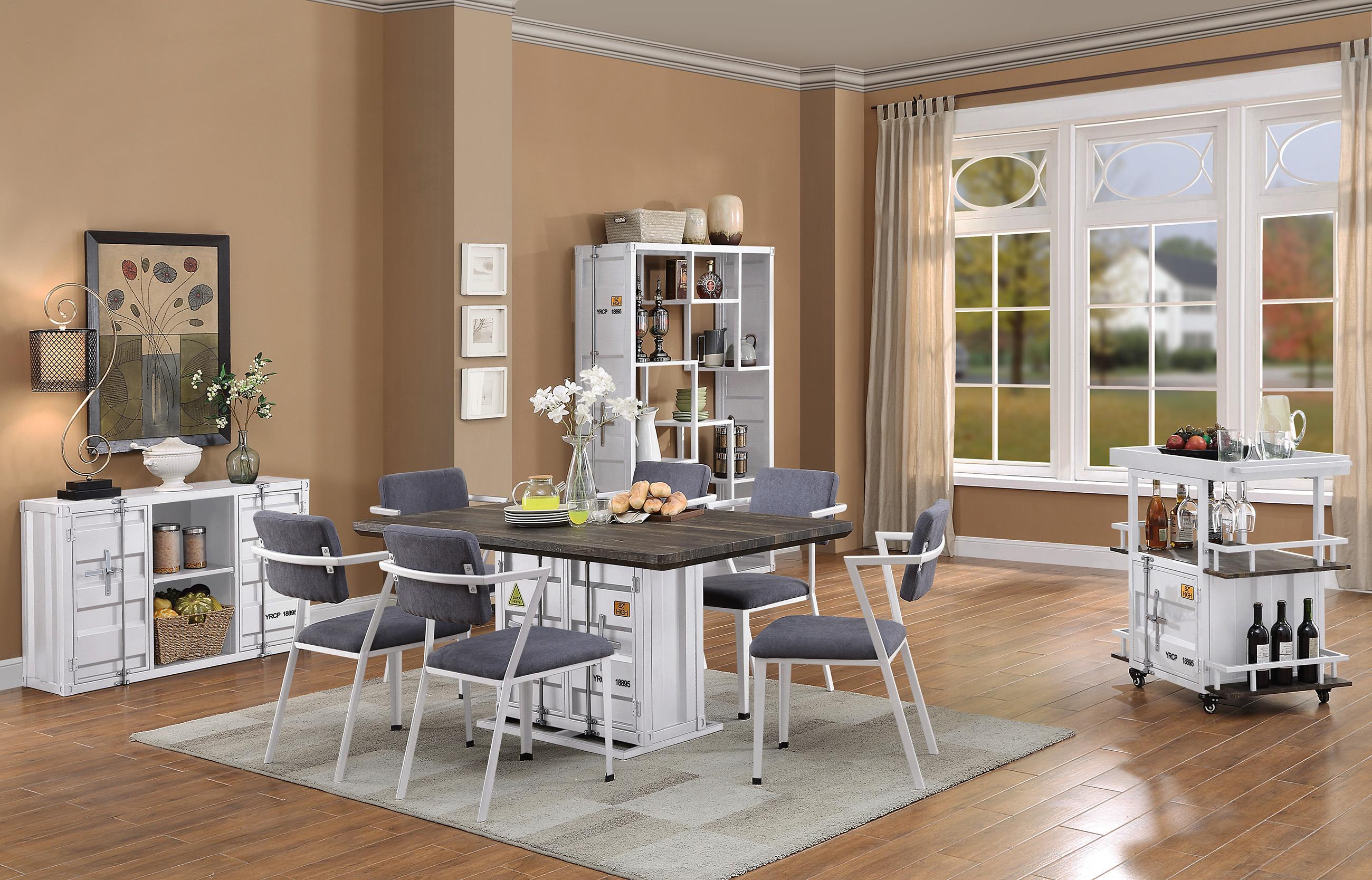 Modern, Urban Dining Table Set Cargo 77880-10pcs in Antique White Fabric