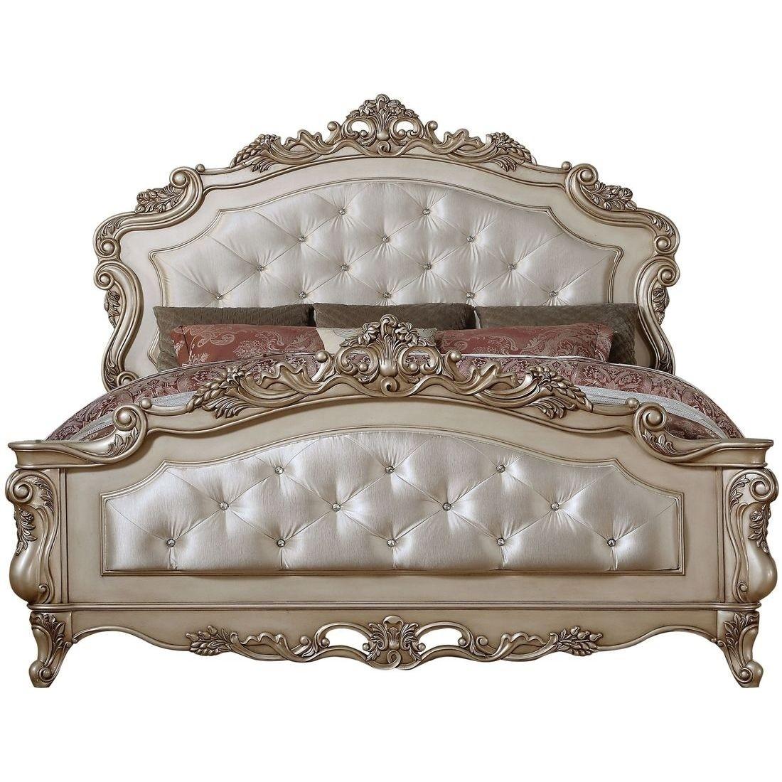 

    
Luxury Queen Bed Carved Wood Antique White Cream Fabric 27440Q Gorsedd Acme
