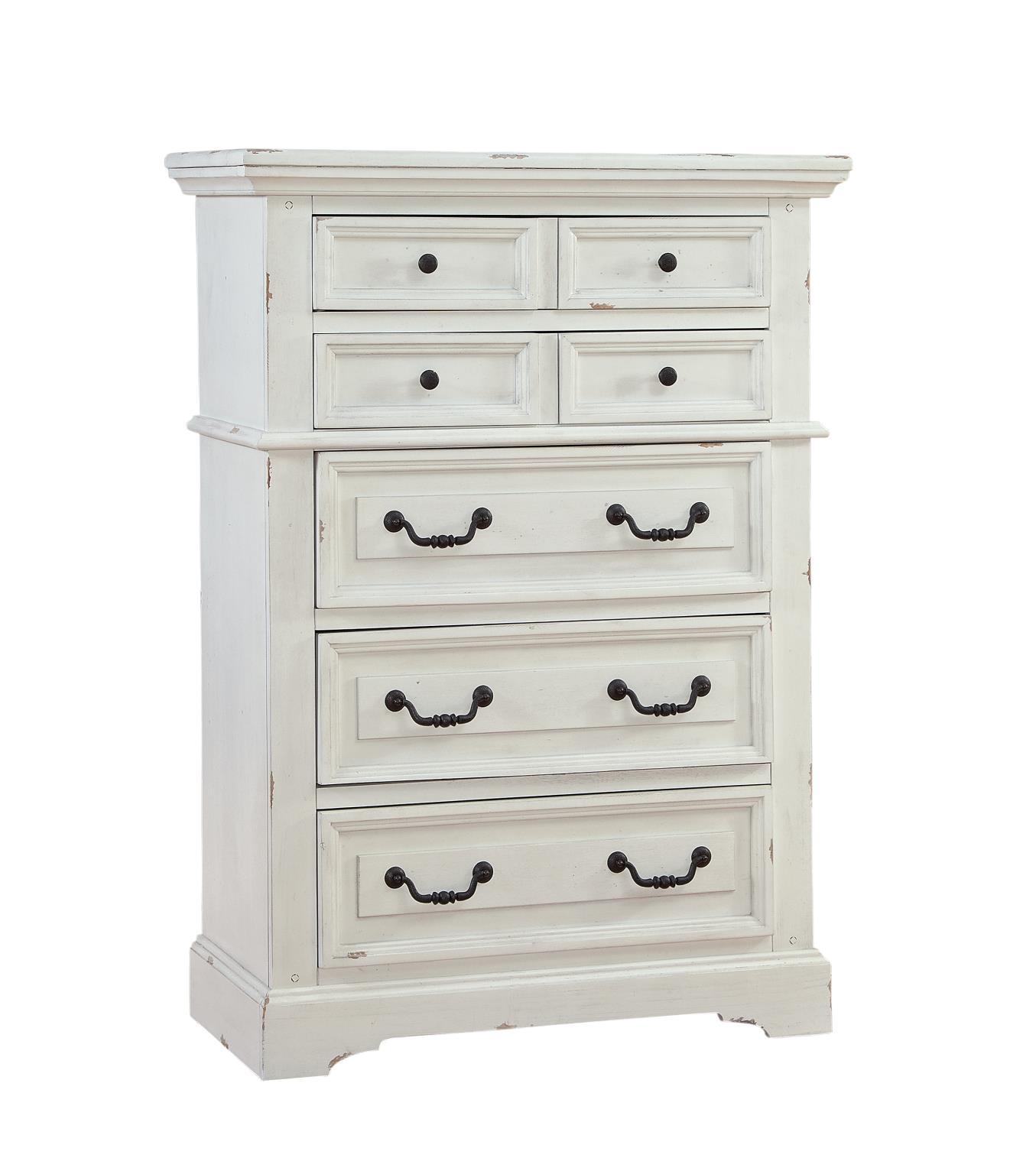 

    
Antique White Finish 5 Drawer Chest 7810 STONEBROOK American Woodcrafters Traditional
