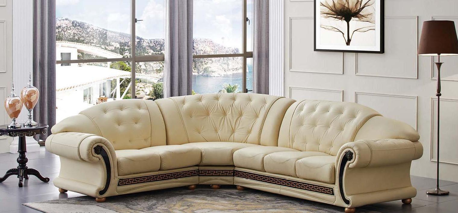 

    
Ivory Top Grain Italian Leather Sectional LHC Made in Italy Traditional ESF Apolo
