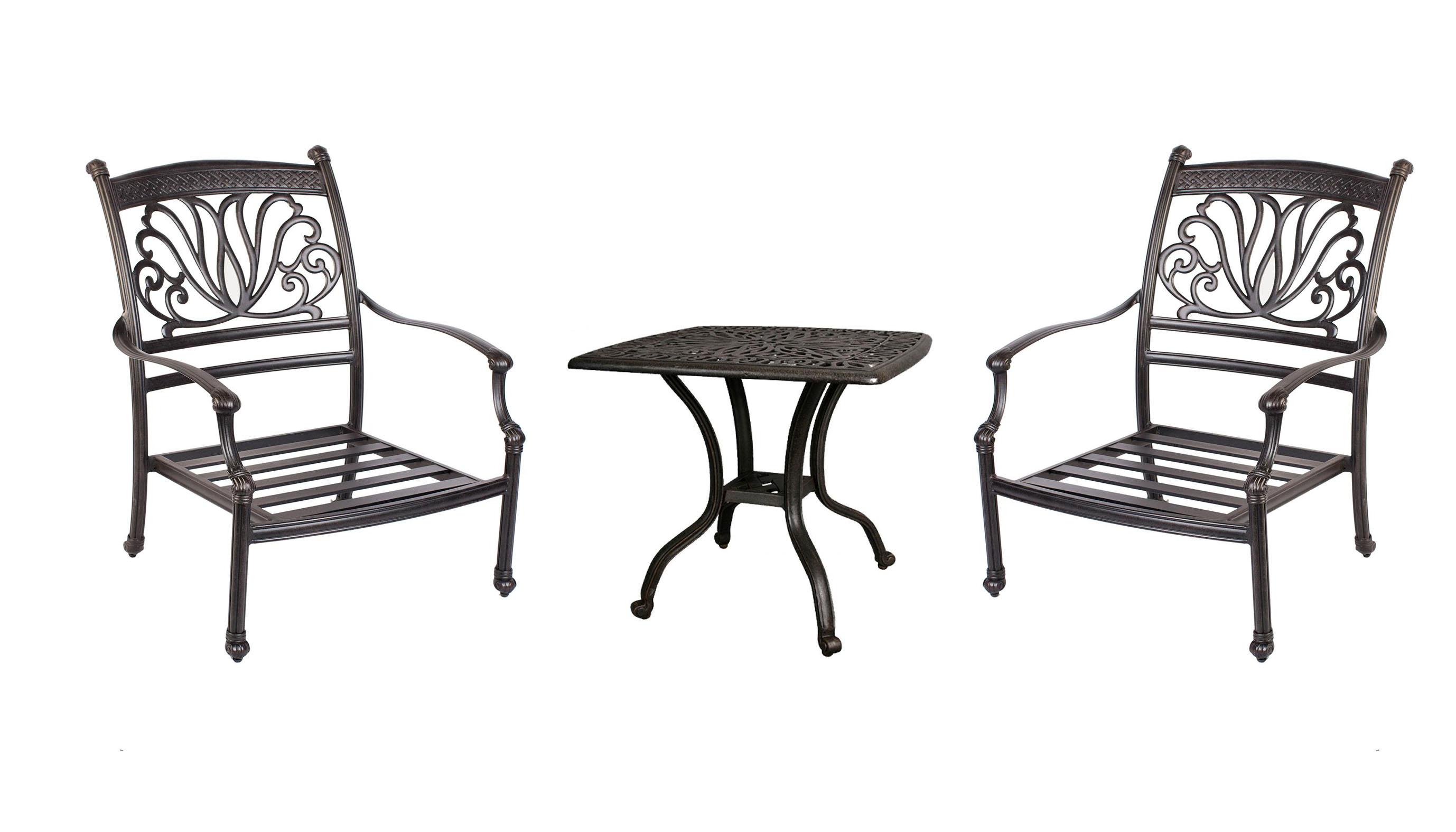 Contemporary Outdoor Conversation Set Ariana ARCCHB  SQAT21-Set-3 in Bronze, Natural Fabric
