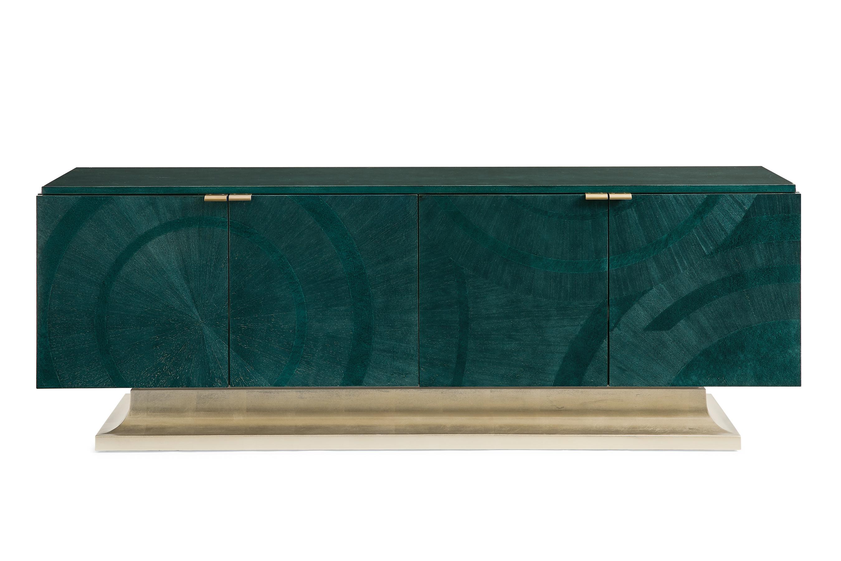 

    
Art Deco-inspired Peacock Finish Entertainment Center Deja Blue by Caracole
