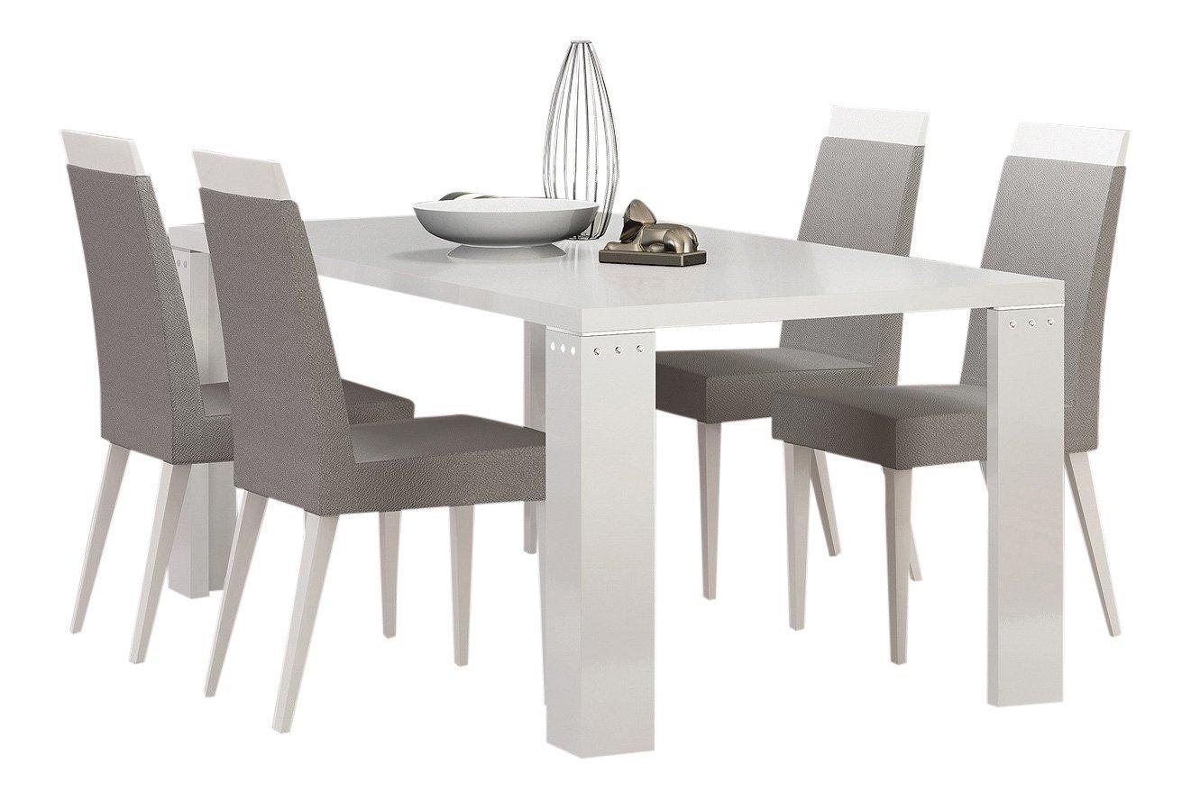 Contemporary Dining Table Set Elegance Elegance-White-Diamond-Set-5 in White 