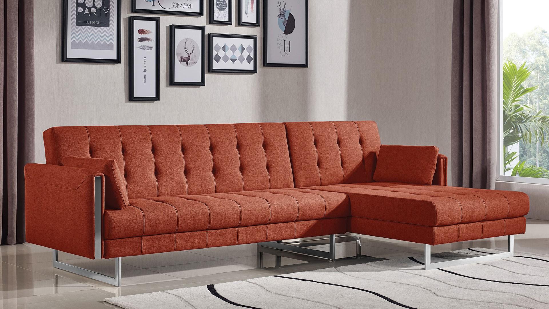 Contemporary Sectional Sofa Bed Andrea AHU-M1600-SEC-FLMOR in Orange-red Fabric