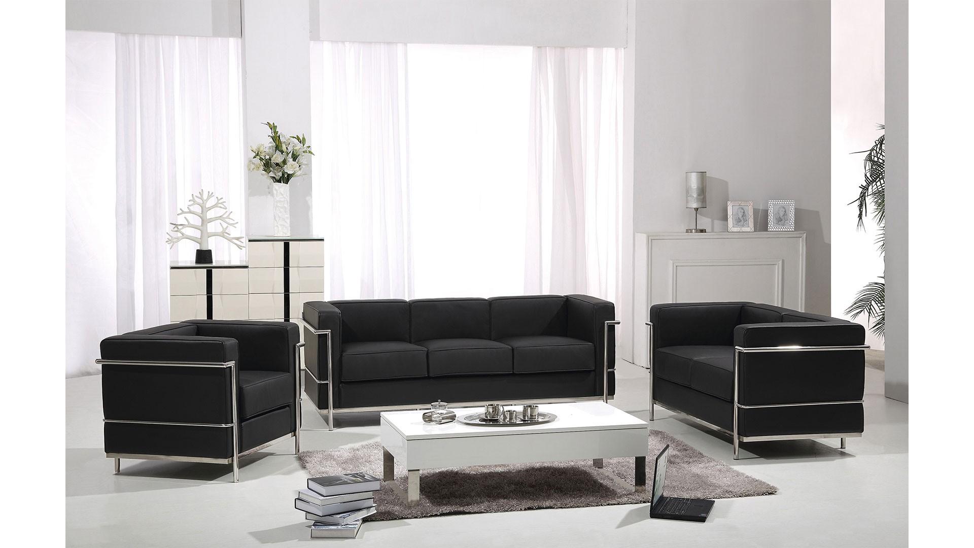 

    
At Home USA Nube Black Leather Living Room Sofa Set 3Pcs Contemporary Modern
