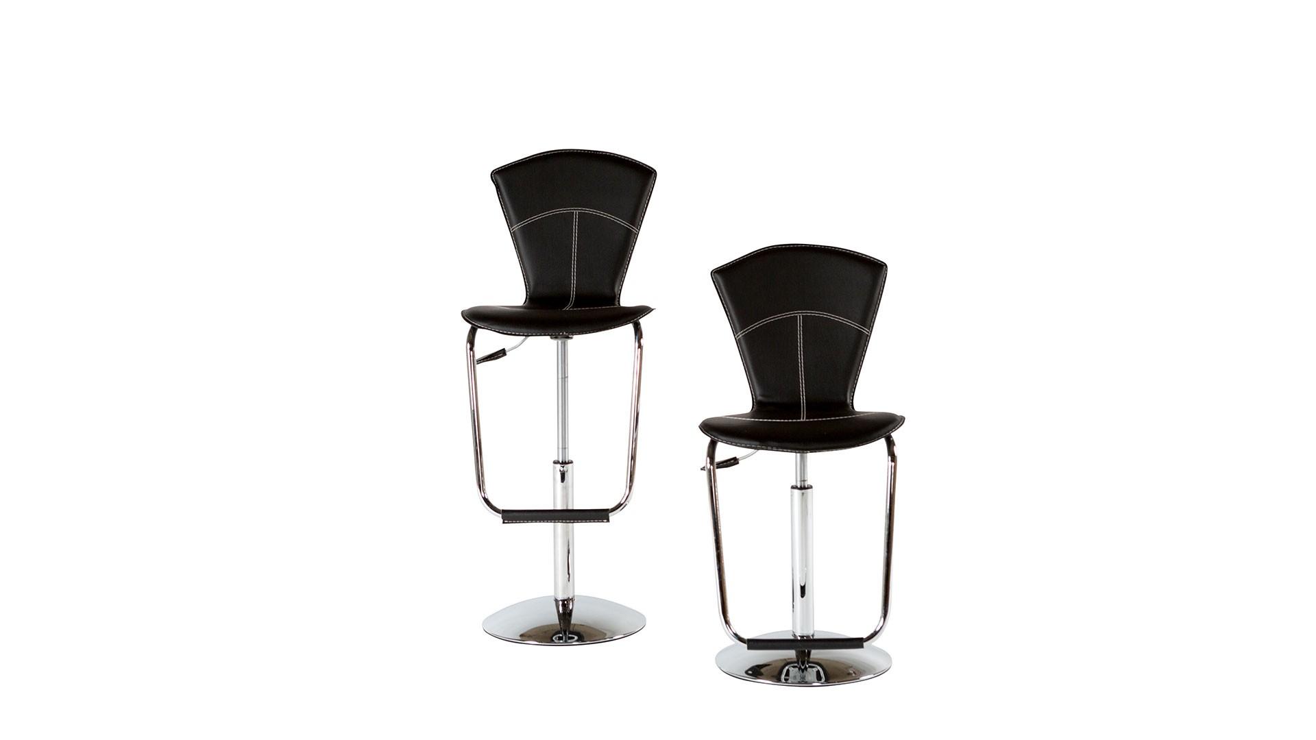 Contemporary Bar Stool Sabito AHU-079-BLK-01-Set-2 in Black Leather