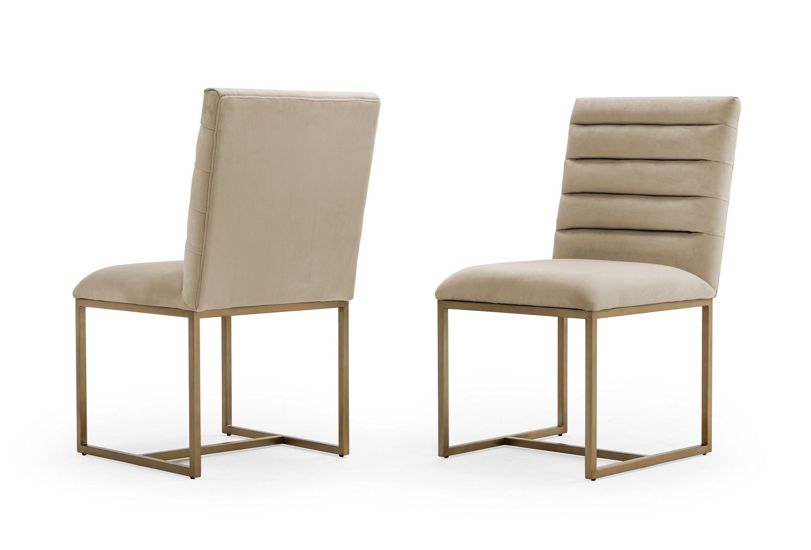 

    
Beige Velvet & Brush Gold Legs Dining Chairs Set by VIG Modrest Barker

