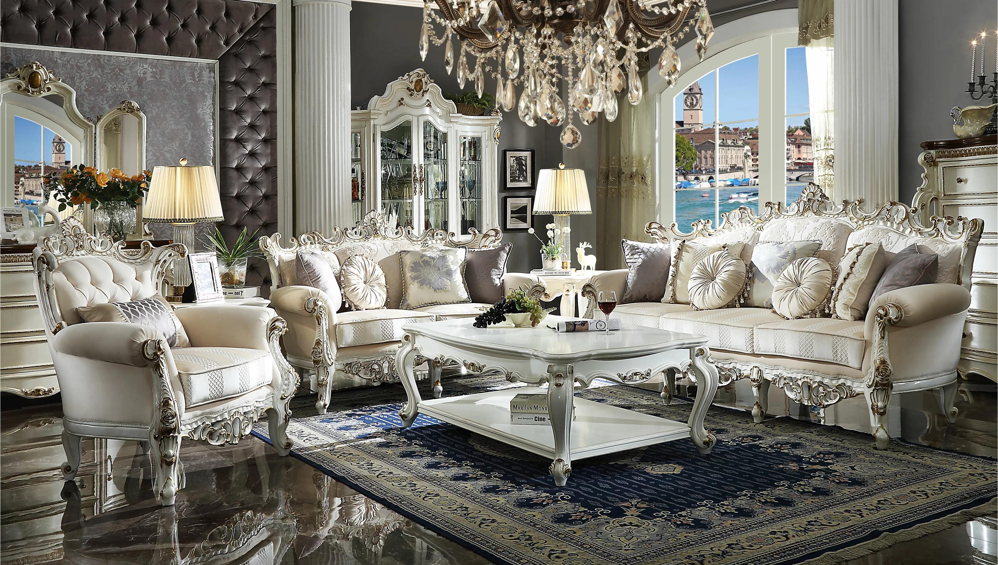 

    
Beige Fabric & Antique Pearl Sofa by Acme Picardy II 53460
