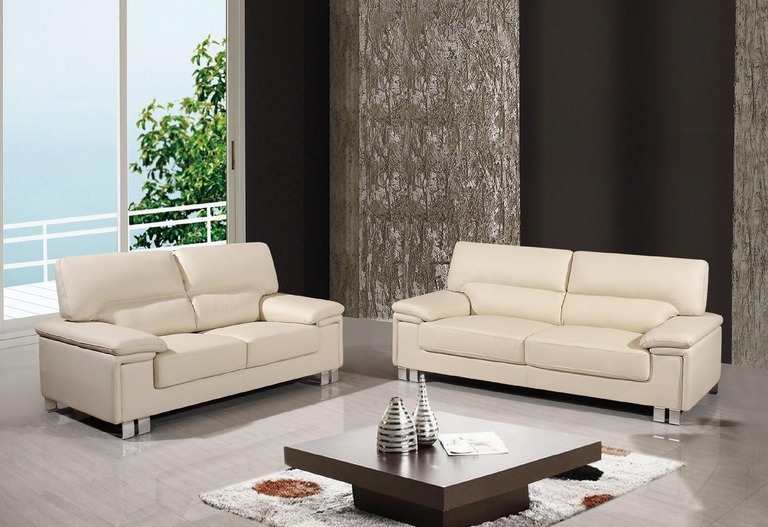 Contemporary Sofa and Loveseat Set U9399-BEIGE U9399-BEIGE-2-PC in Beige Leather Match