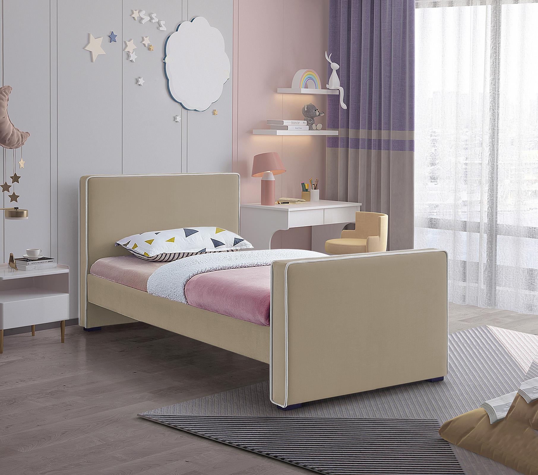 

    
Beige Velvet Twin Bed DILLARD DillardBeige-T Meridian Contemporary Modern
